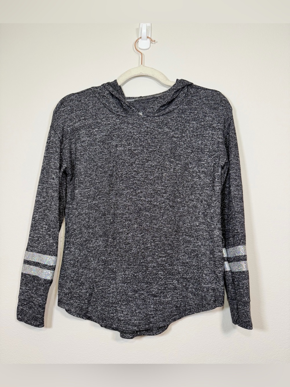 Justice Shirt Hooded Long-Sleeve Jersey Sweater Glitter Stripe Youth Girl 12